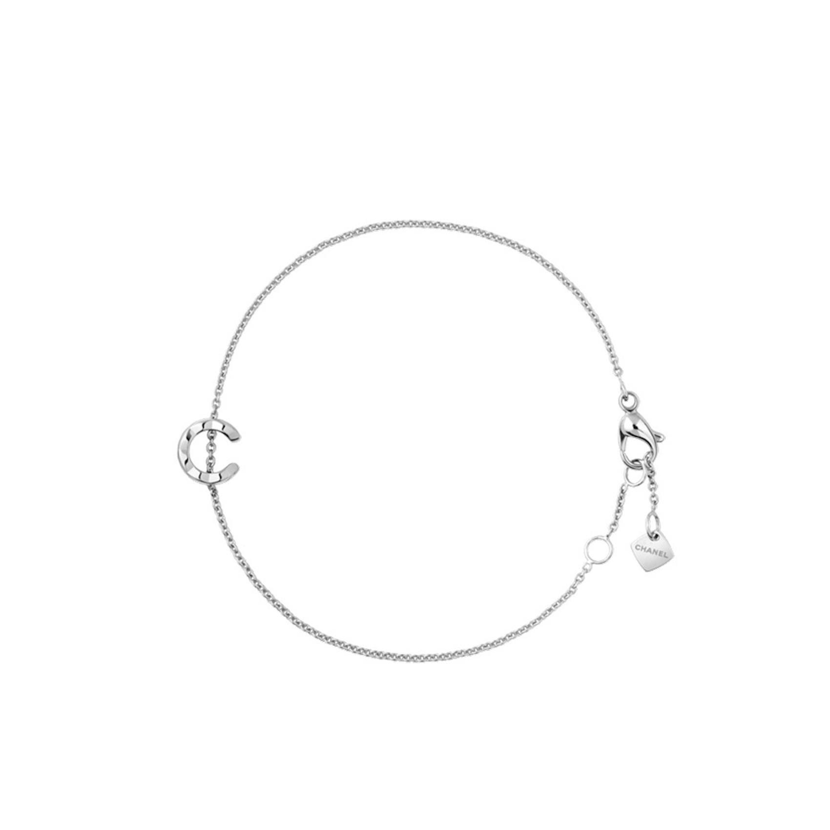 Vertical 18K White Gold Coco Crush Quilted Diamond "C" Necklace