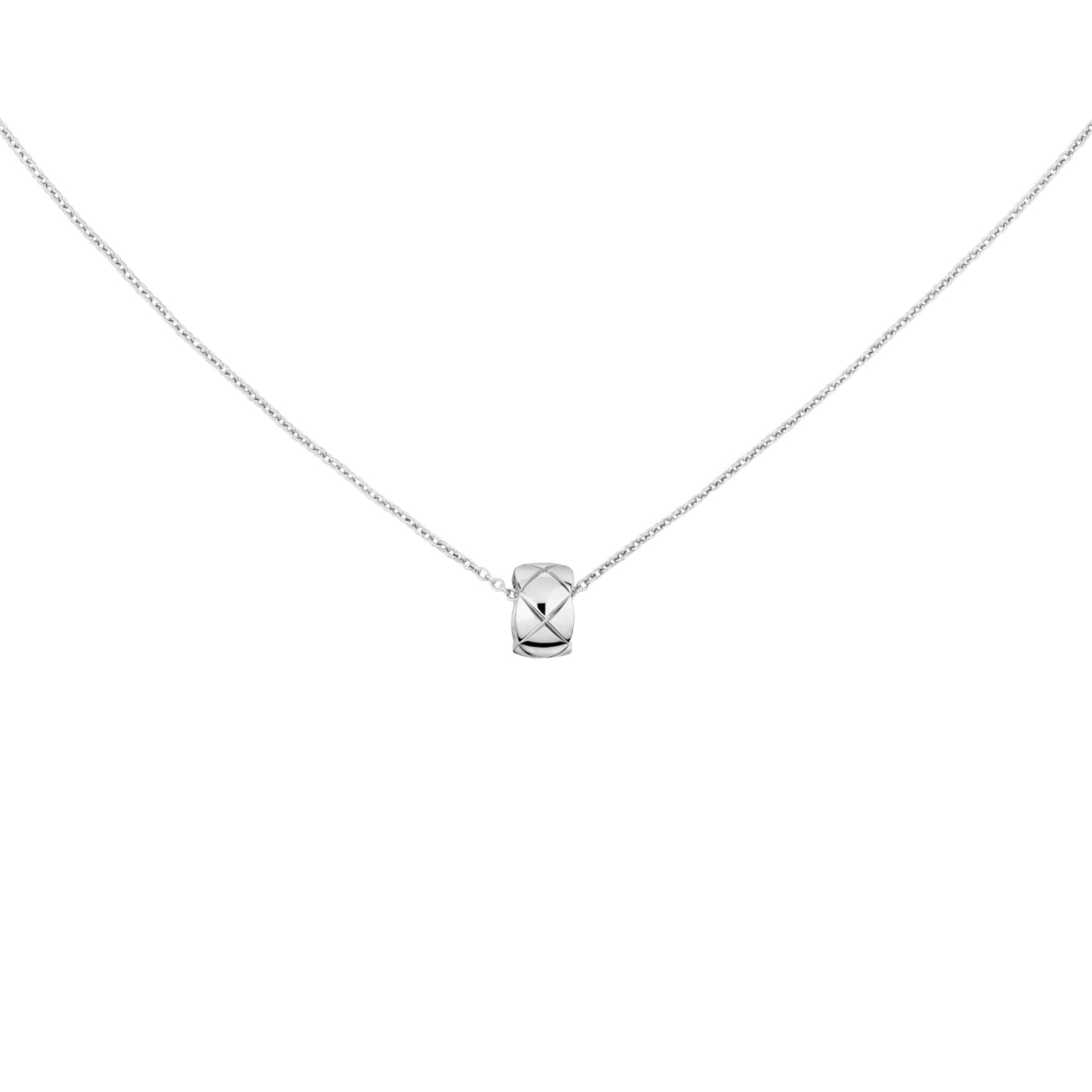 Vertical 18K White Gold Coco Crush Quilted Necklace
