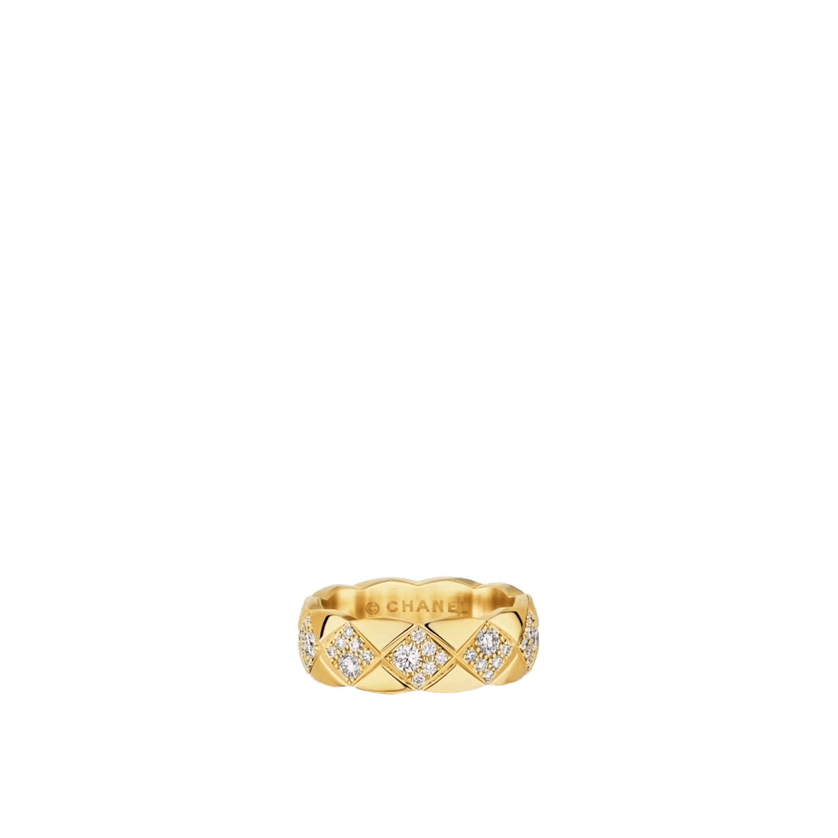 Vertical 18K Yellow Gold Coco Crush Quilted Diamond Semi-Pave Small Ring