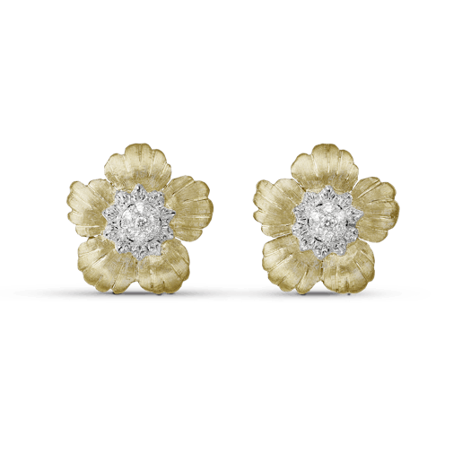 Vertical 18K Yellow and White Gold Daphne Button Earrings with Diamonds