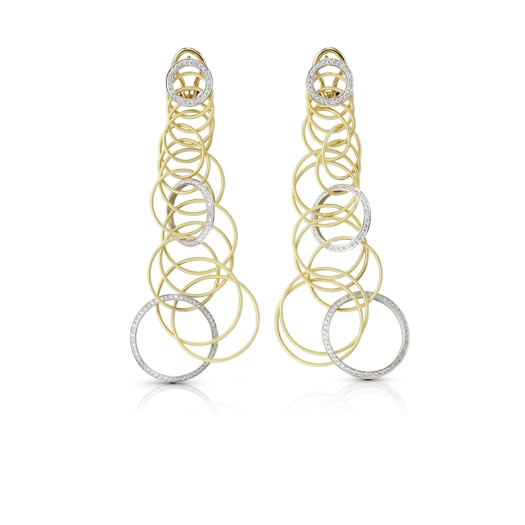 Vertical 18K Yellow and White Gold Hawaii Earrings with Diamonds and Circles