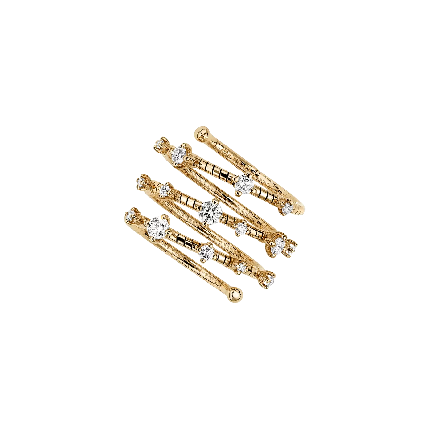 Vertical 18K Yellow Gold/Titanium Diamond Three Row Spiral Ring