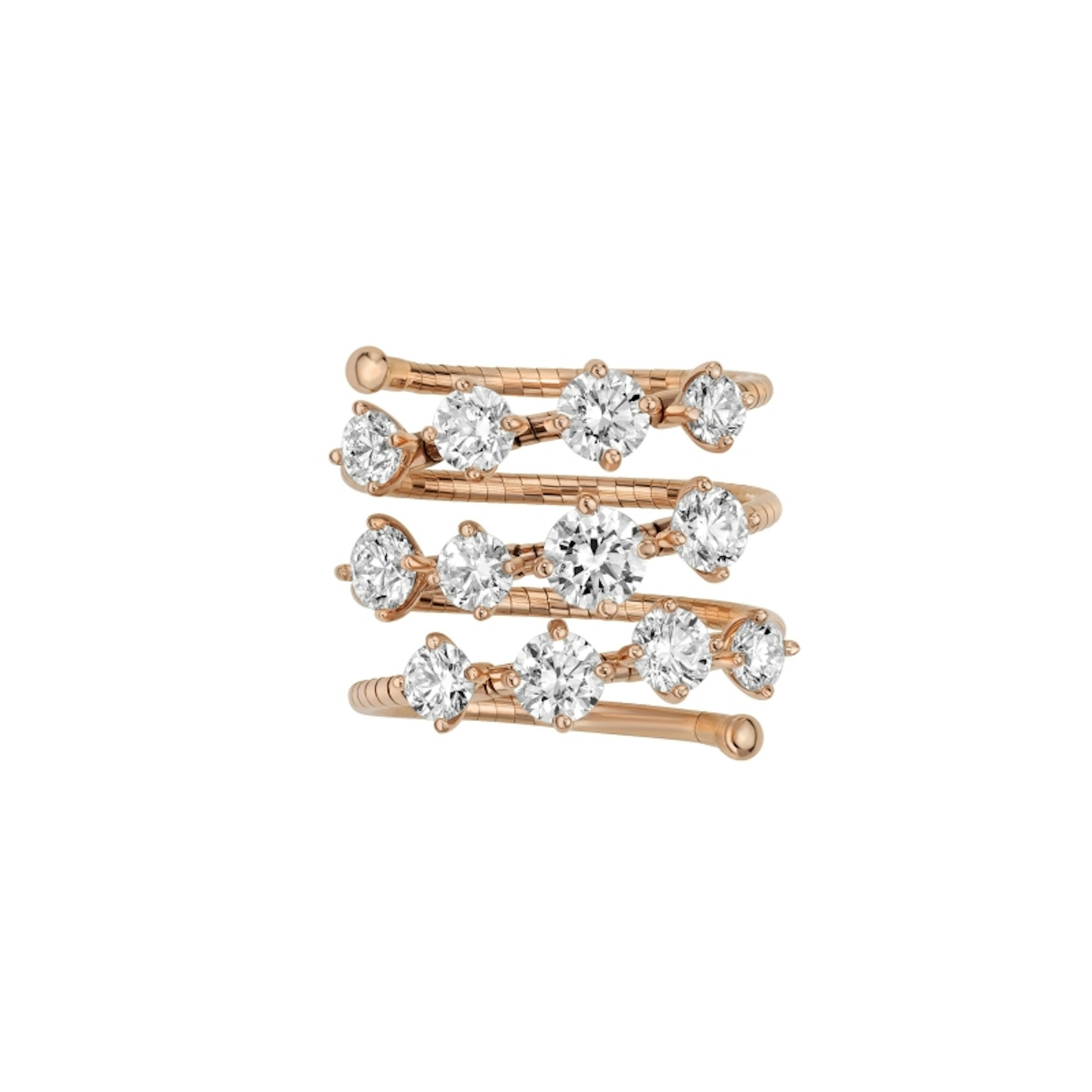Vertical 18K Rose Gold/Titanium Diamond Three Row Spiral Ring