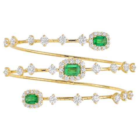 Vertical 18K Yellow Gold and Titanium with Diamond and Emerald Bypass Bracelet