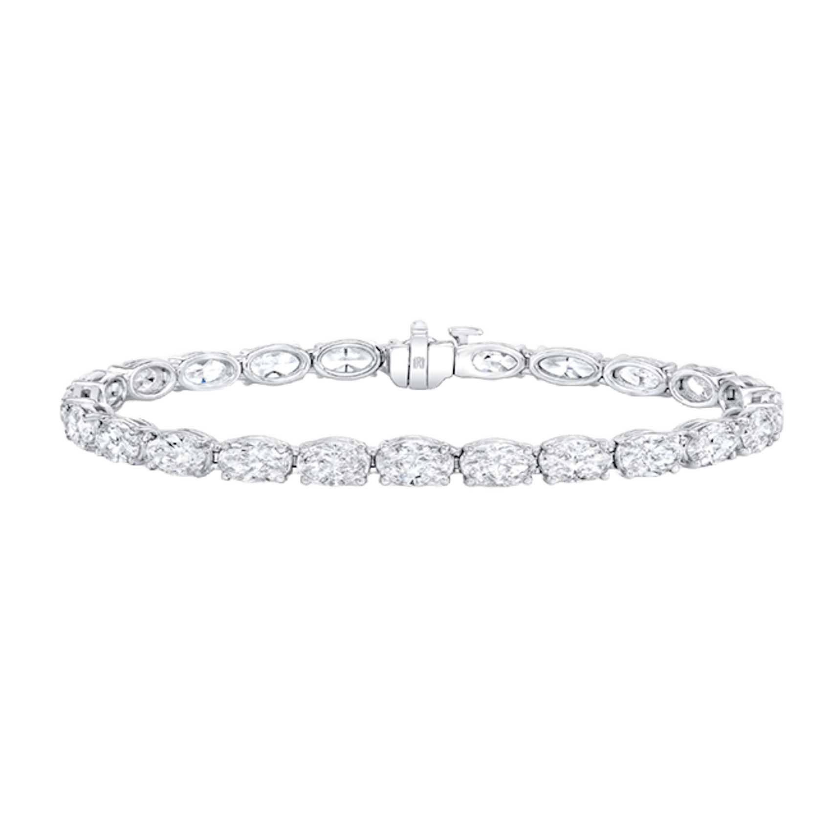 Vertical 18K White Gold Oval Diamond Line Bracelet