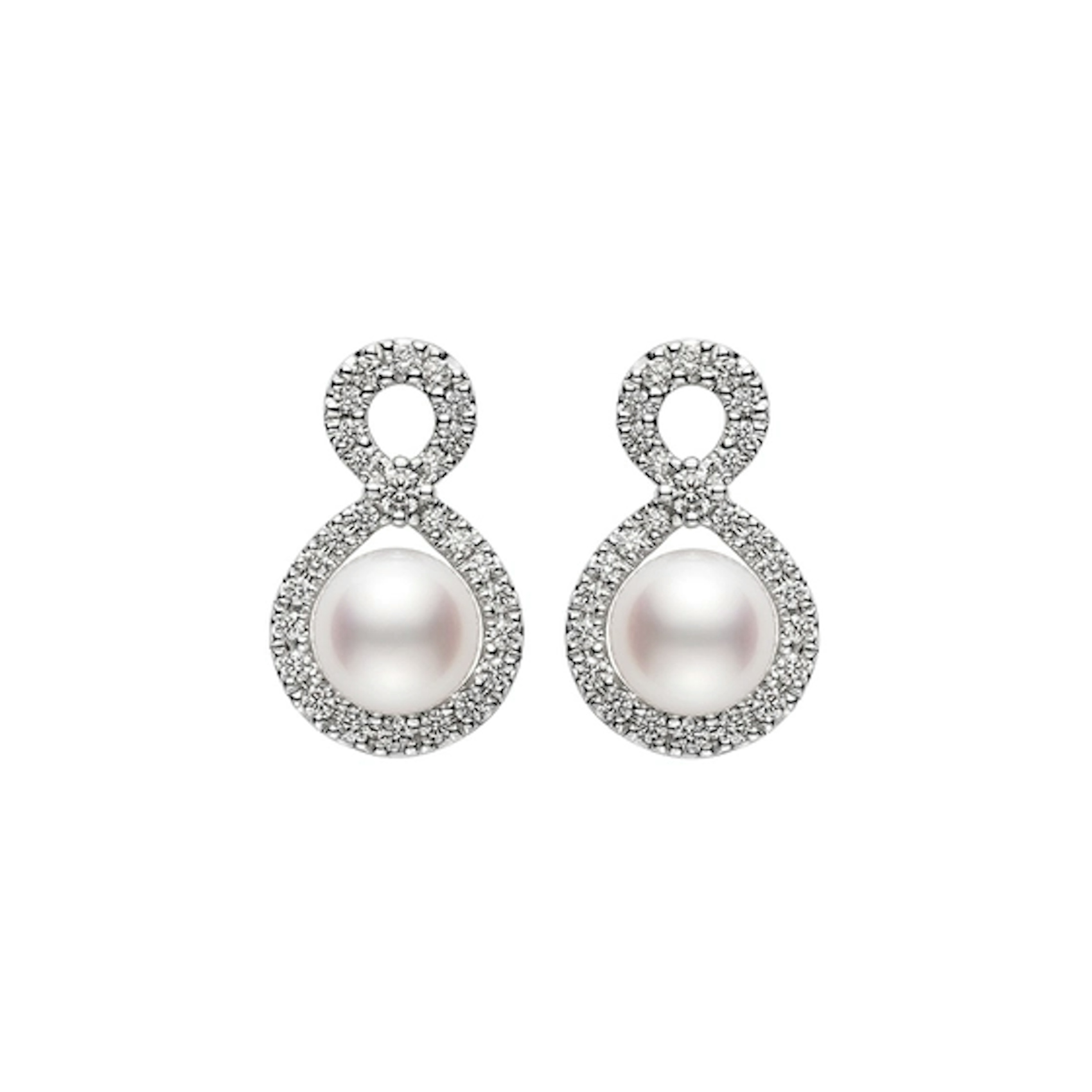 Vertical 18K White Gold 6.5MM A+ Akoya Pearl and Diamond Earrings