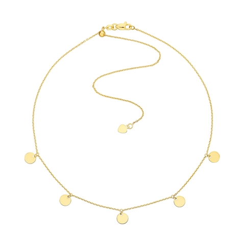 Vertical 14K Yellow Gold Adjustable 5 Disc Dangle Necklace