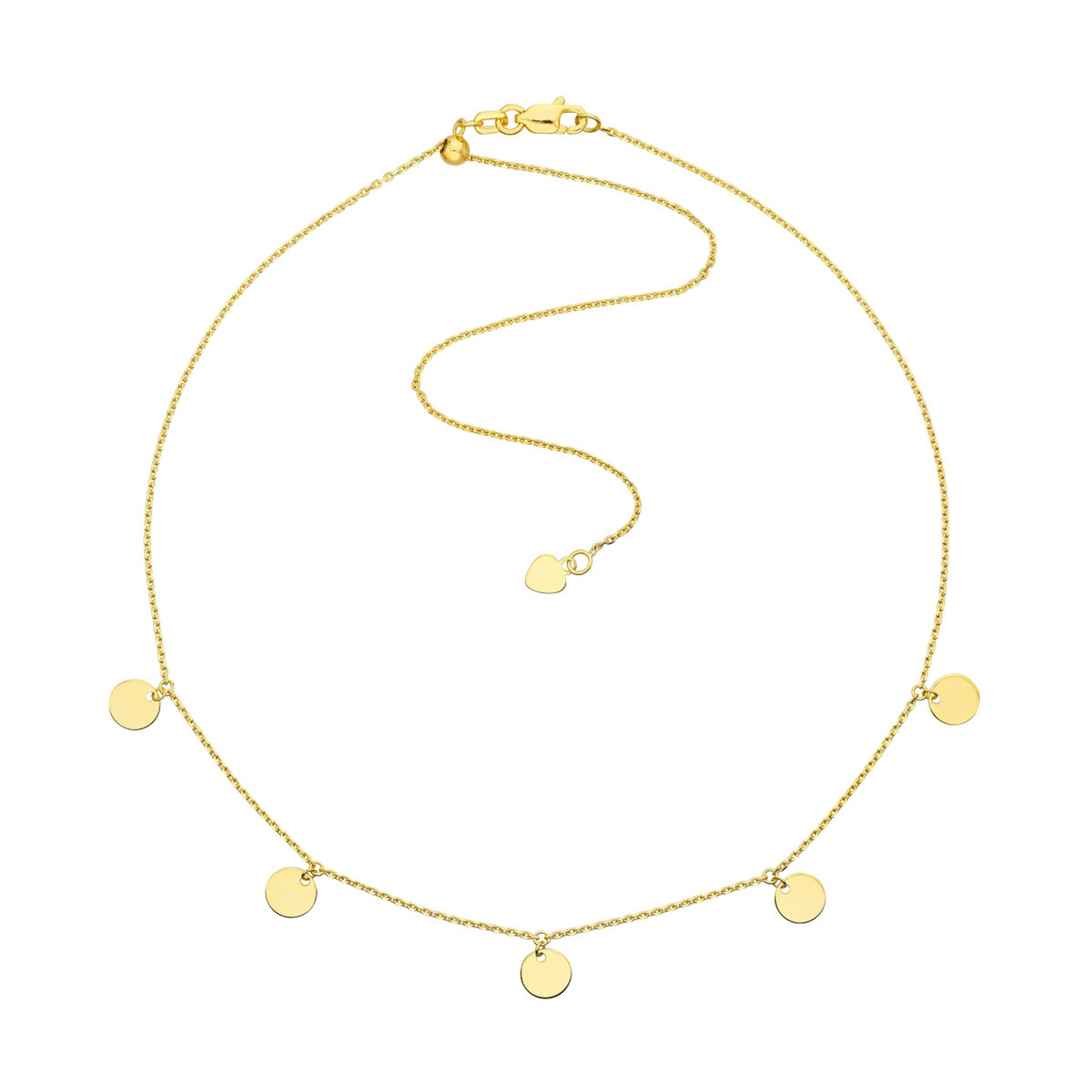 Vertical 14K Yellow Gold Adjustable 5 Disc Dangle Necklace