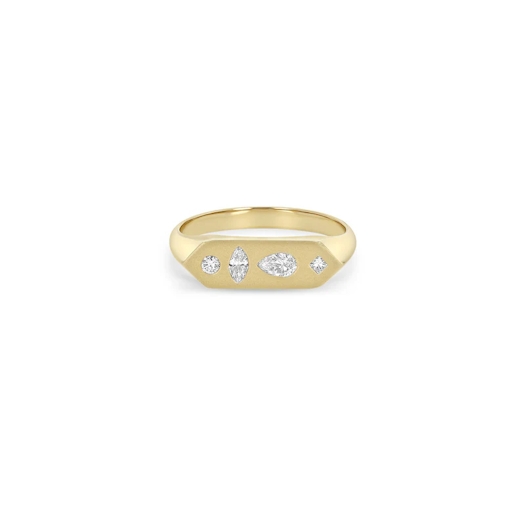 Vertical 14K Yellow Gold Mosiac Mixed Diamond Signet Ring