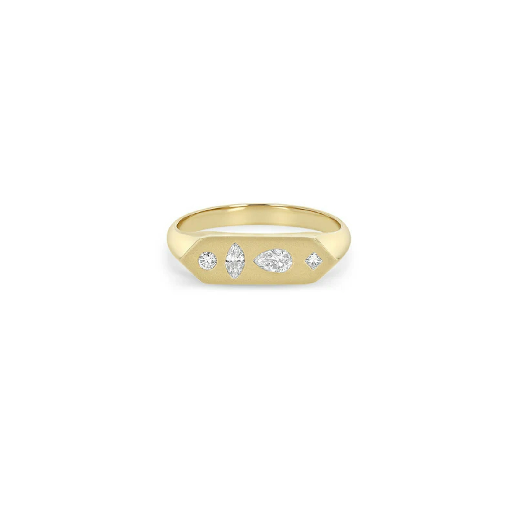 Vertical 14K Yellow Gold Mosiac Mixed Diamond Signet Ring