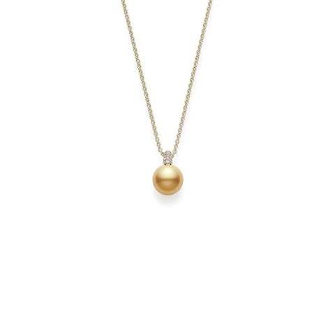 Vertical 18K Yellow Gold 11MM A+ Golden South Sea Pearl and Diamond Pendant Necklace