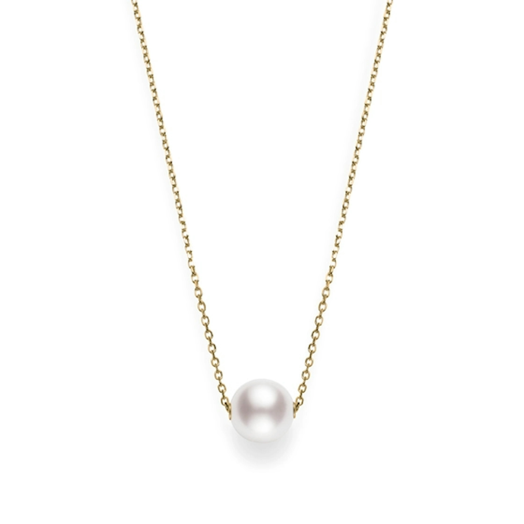 Vertical 18K Yellow Gold 8MM A+ Akoya Pearl Pendant Necklace