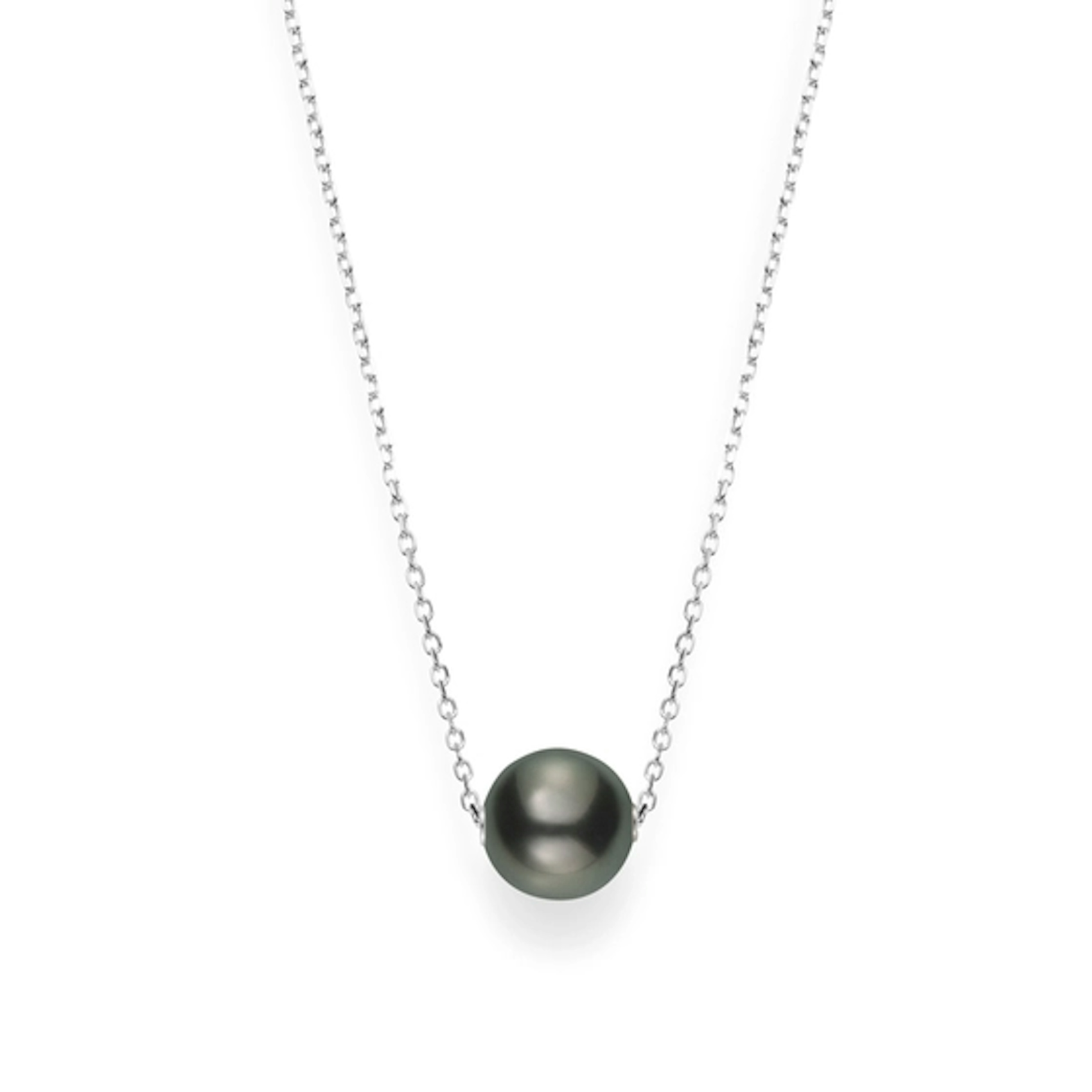 Vertical 18K White Gold 10MM A+ Black South Sea Pearl Necklace