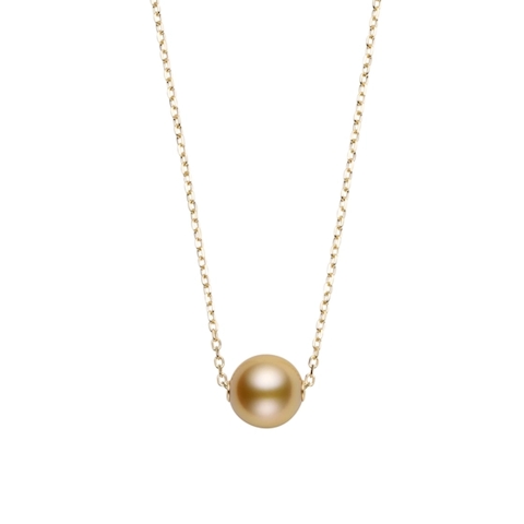 Vertical 18K Yellow Gold 10MM A+ Golden South Sea Pearl Pendant Necklace