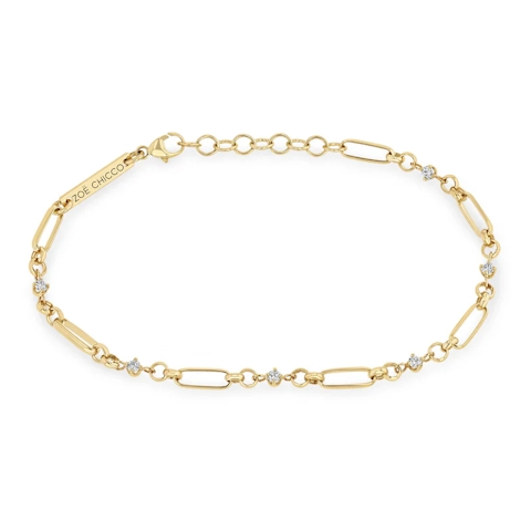 Vertical 14K Yellow Gold Diamond and Paperclip Link Rolo Bracelet