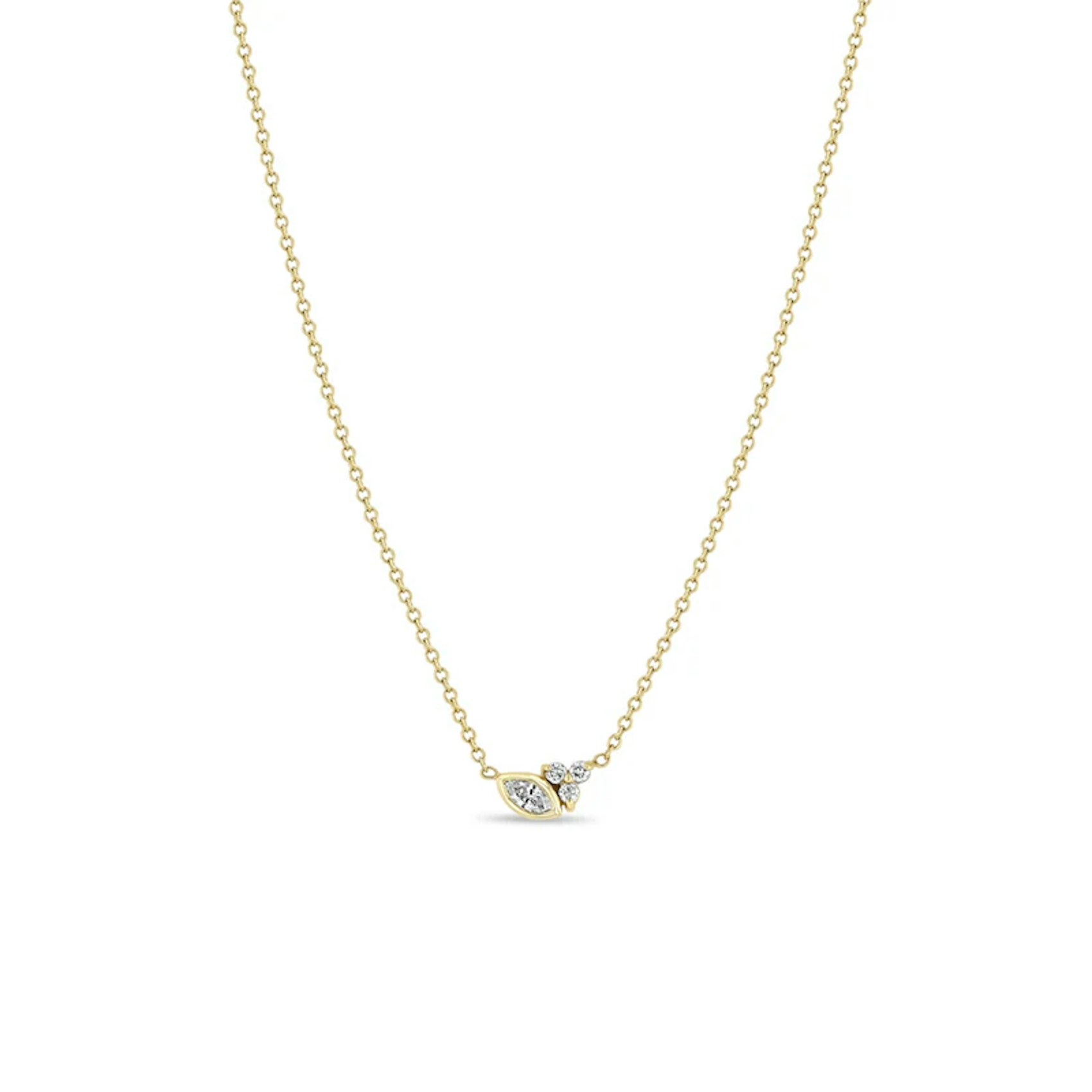 Vertical 14K Yellow Gold Diamond Bezel Set Trio Necklace
