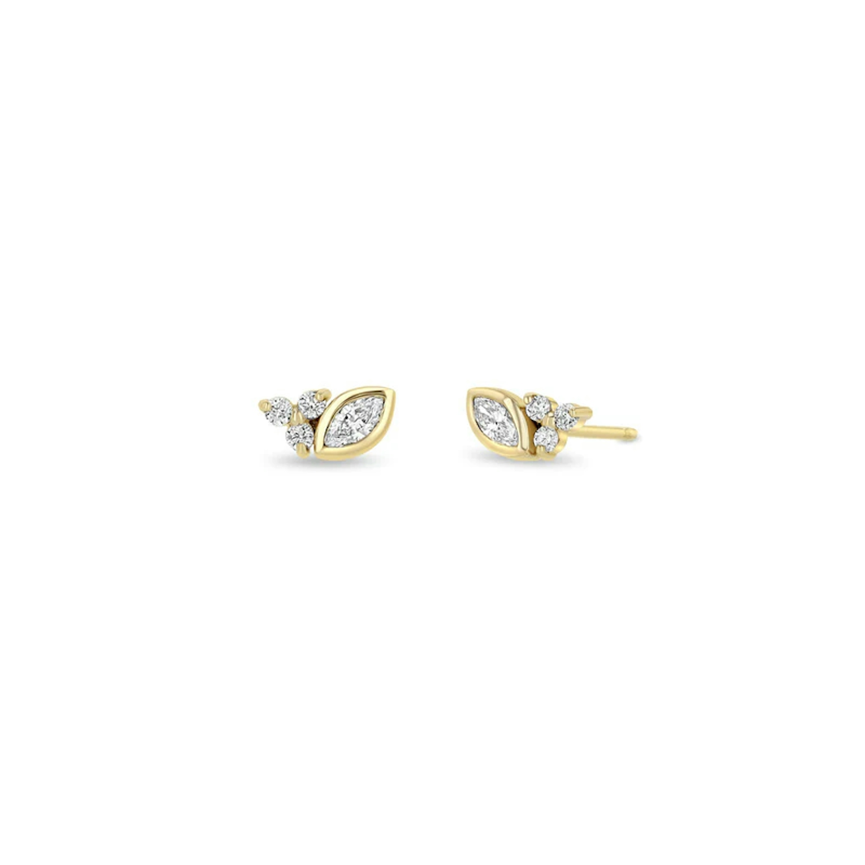Vertical 14K Yellow Gold Diamond Bezel Set Trio Stud Earrings