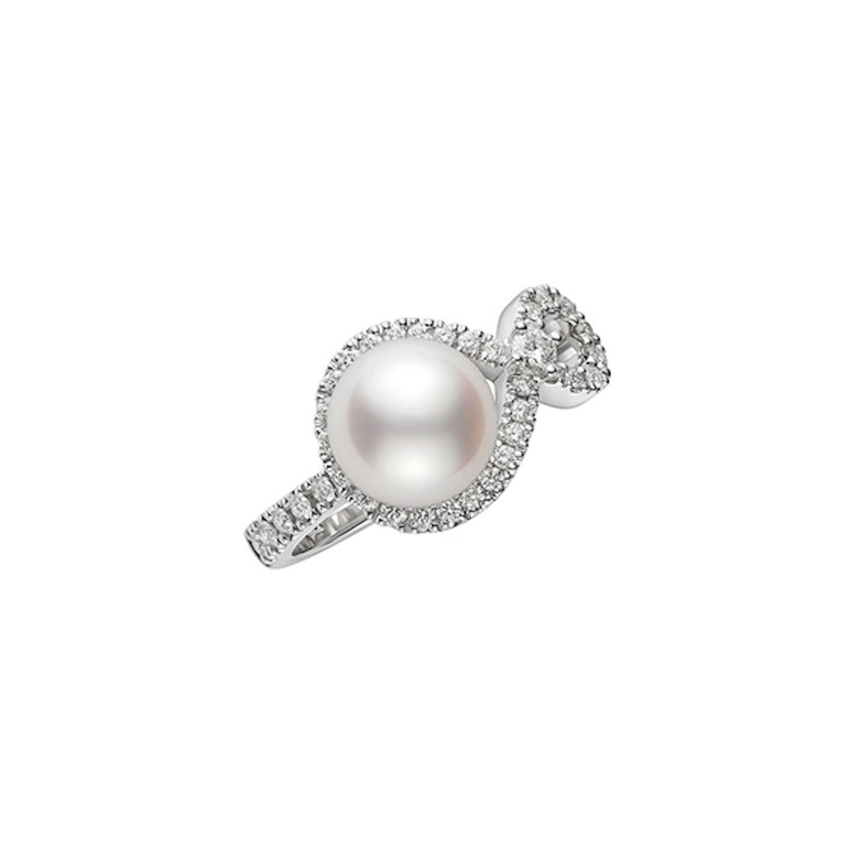 Vertical 18K White Gold 8MM A+ Akoya Pearl and Diamond Ring