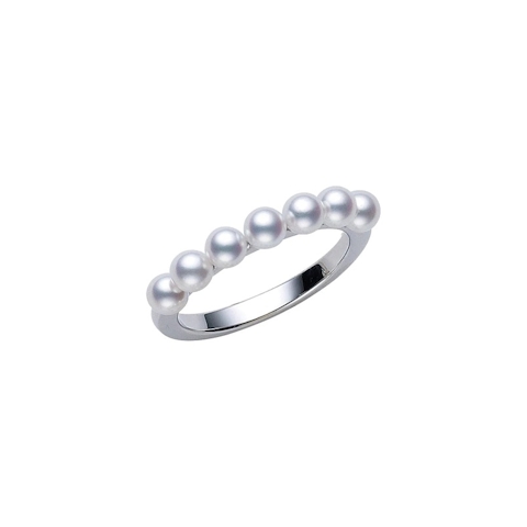 Vertical 18K White Gold 3.5MM A+ Akoya Pearl Cluster Ring