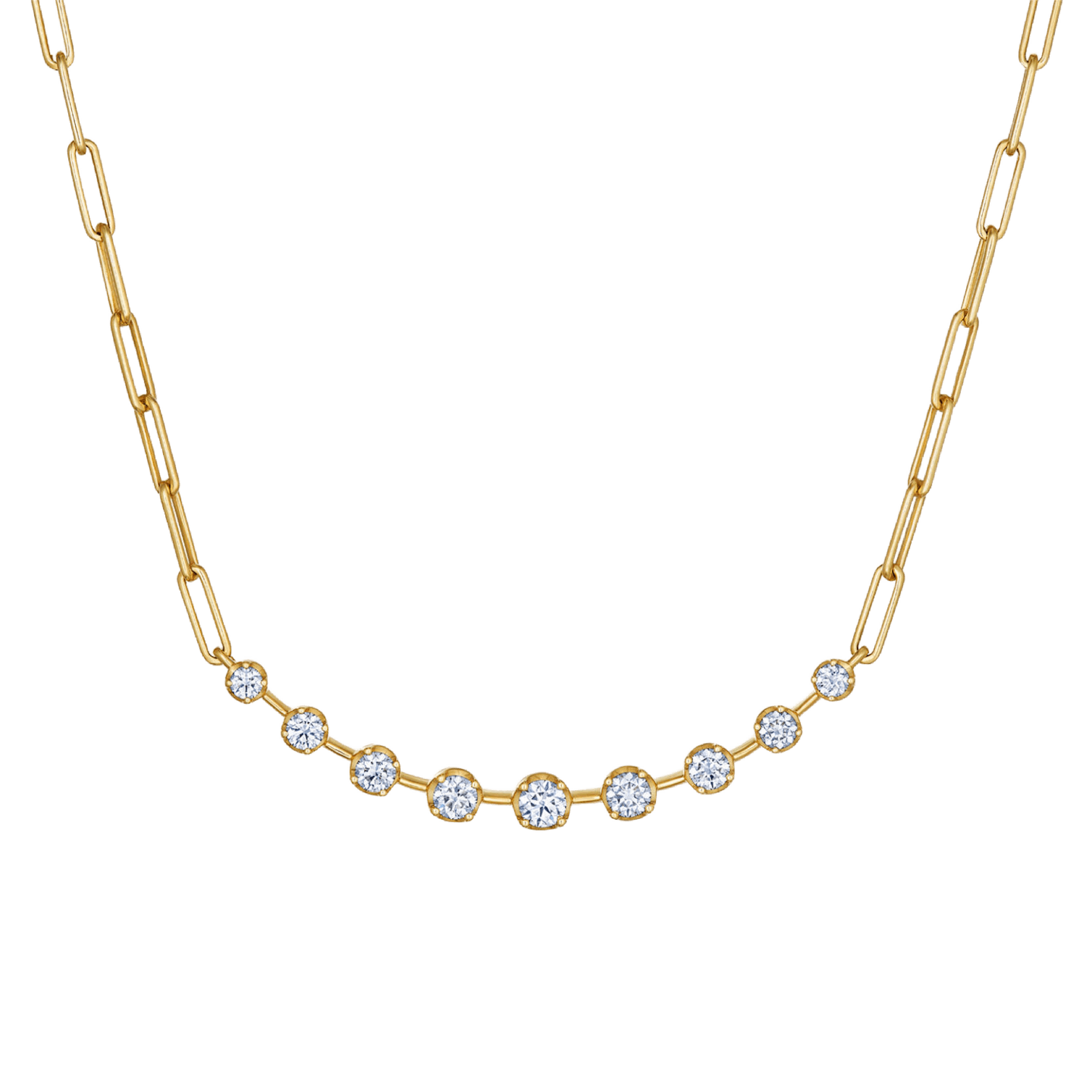 Vertical 18K Yellow Gold Starry Night Bezel Set Diamond Paperclip Necklace
