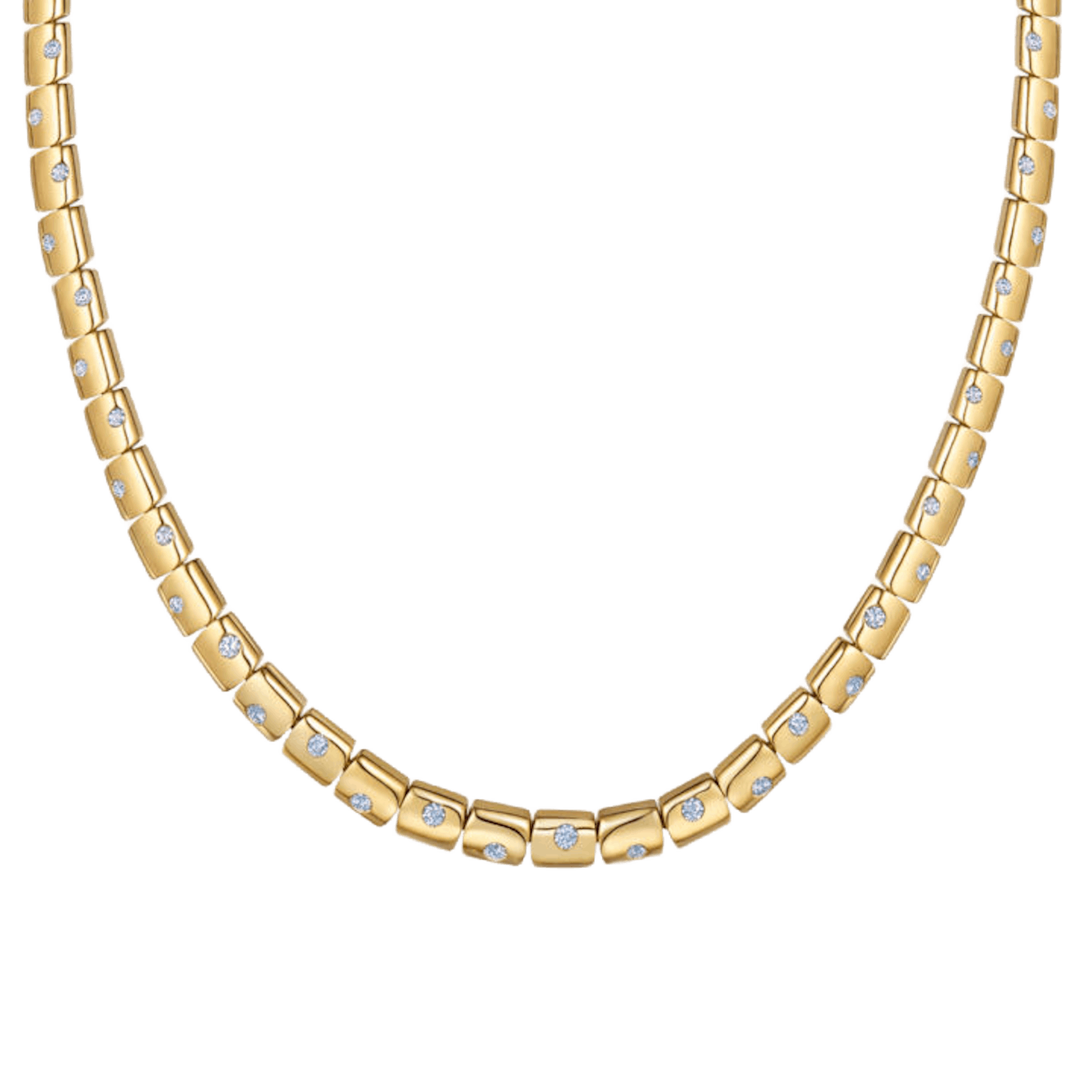 Vertical 18K Yellow Gold Cobbelstone Diamond Necklace
