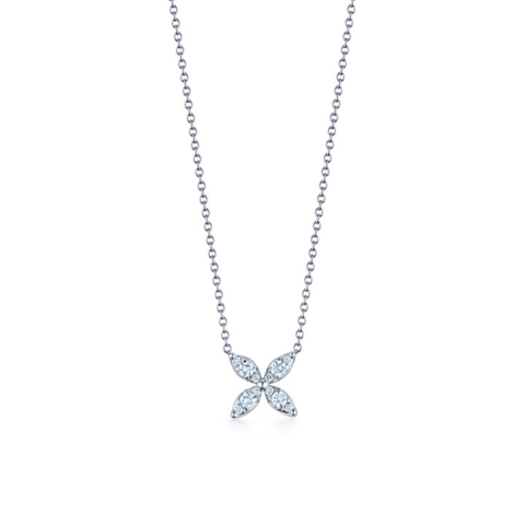 Vertical 18K White Gold Sunburst Diamond Necklace