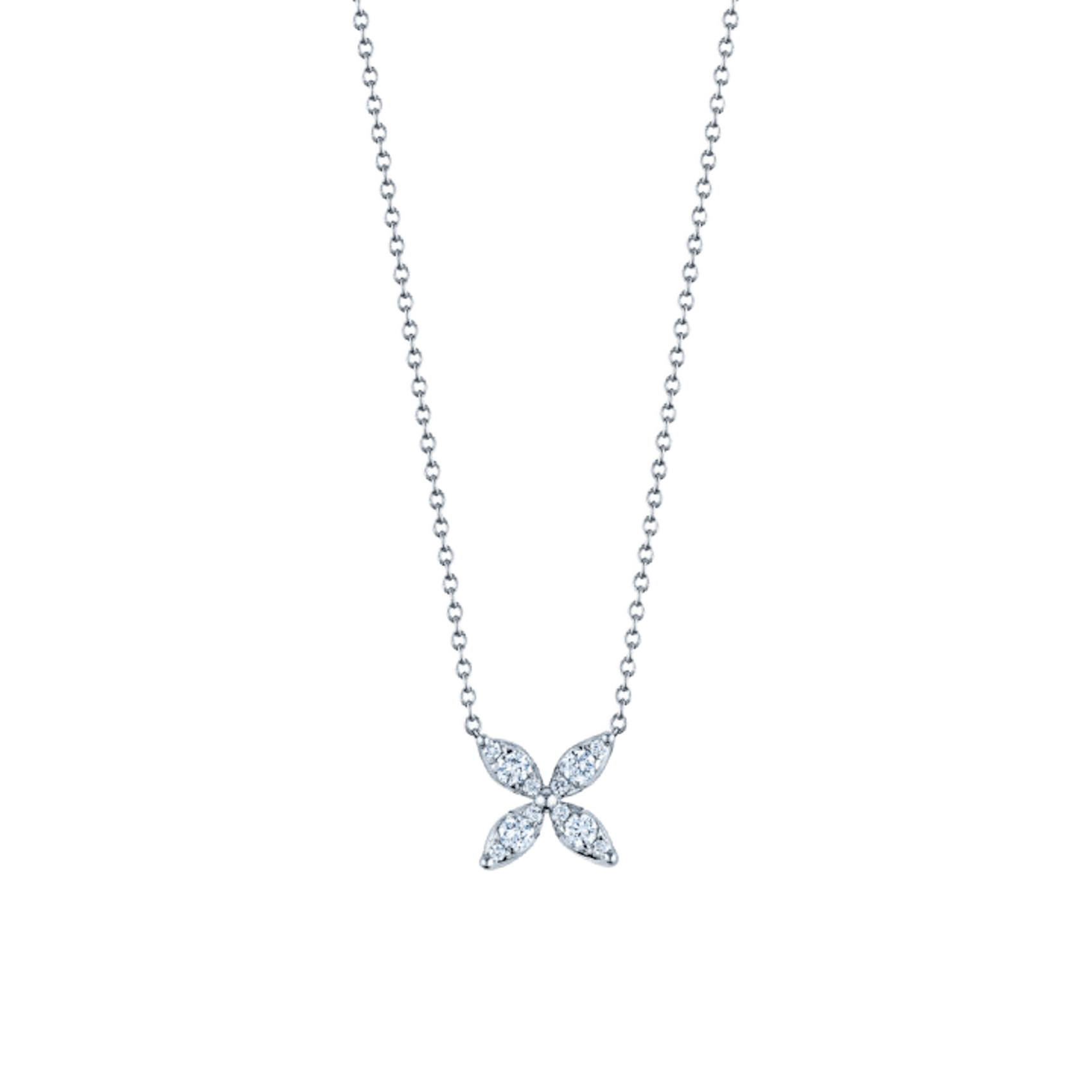 Vertical 18K White Gold Sunburst Diamond Necklace