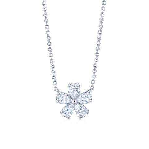 Vertical 18K Platinum Cluster Diamond Flower Necklace