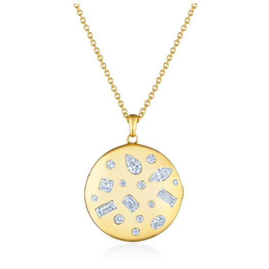 Vertical 18K Yellow Gold Cobblestone Mixed Diamond Locket