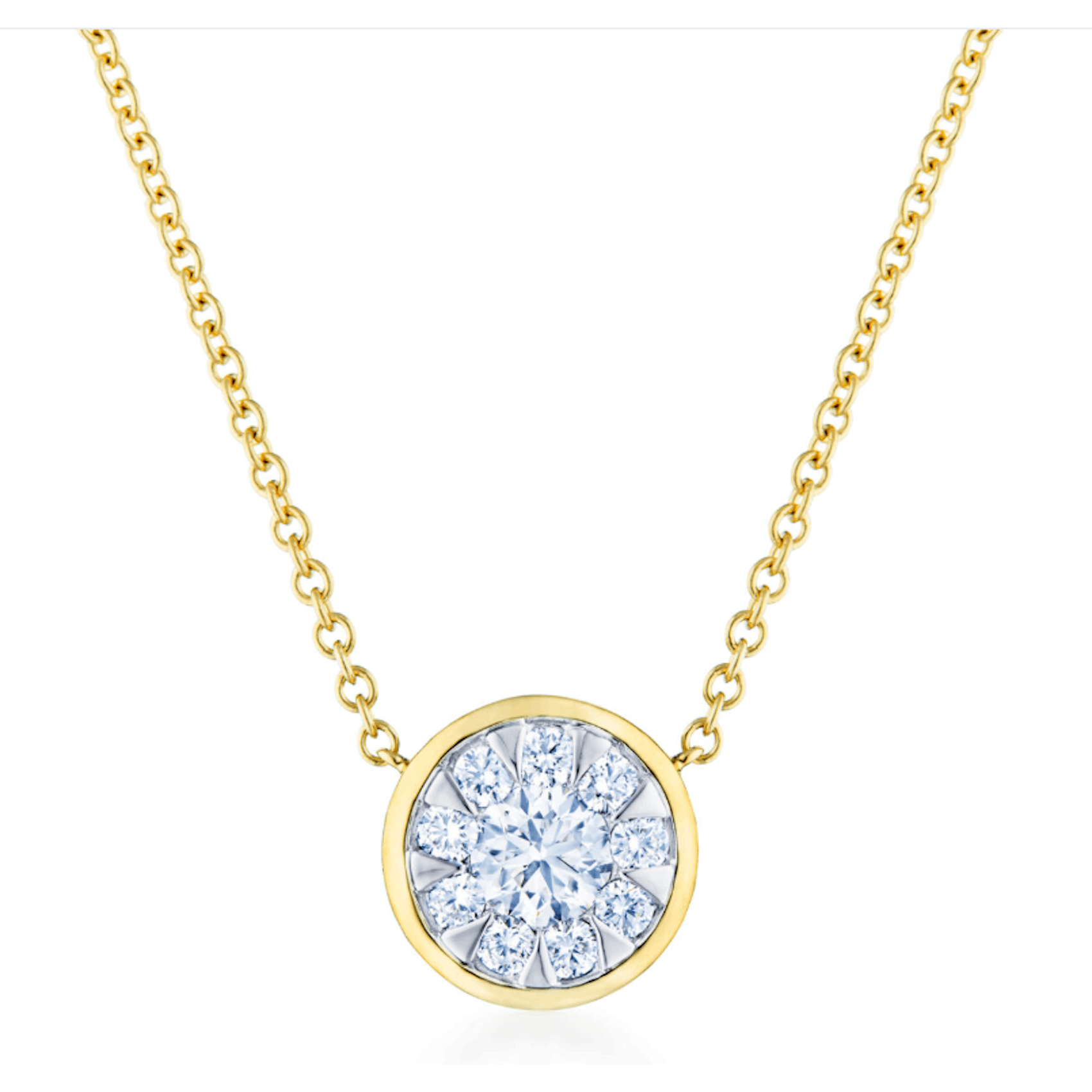 Vertical 18K Yellow Gold/White Gold Sunburst Diamond Pendant Necklace