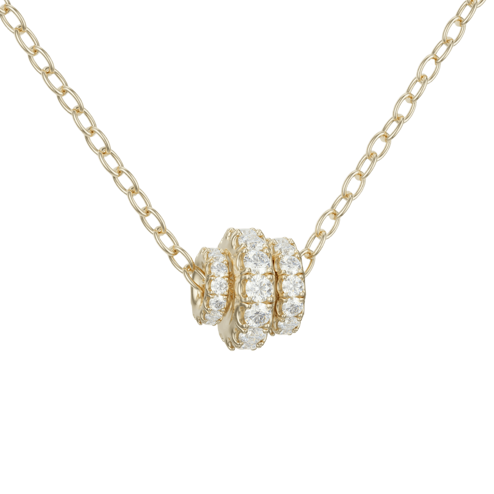 Vertical 18K Yellow Gold Vesta Diamond Annulet Pendant With Chain