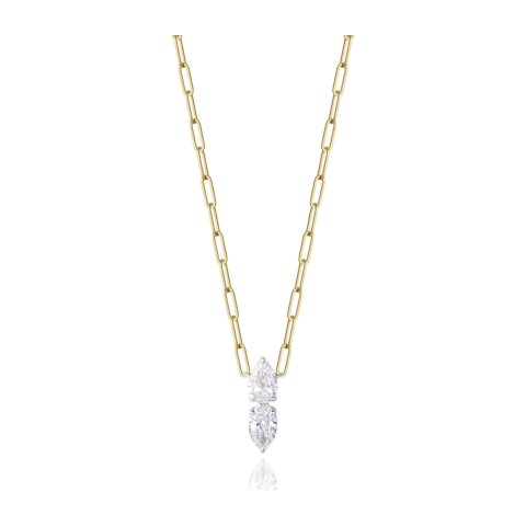 Vertical 18K Yellow Gold/Platinum Double Pear Diamond Necklace