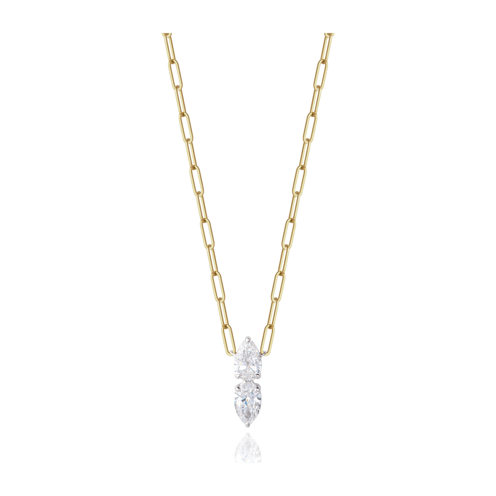 Vertical 18K Yellow Gold/Platinum Double Pear Diamond Necklace