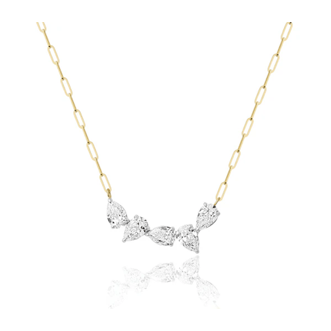 Vertical 18K Yellow Gold/Platinum Pear Diamond Necklace