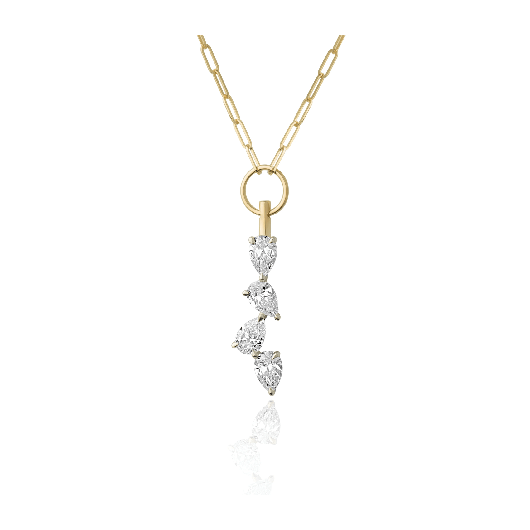 Vertical 18K Yellow Gold and Platinum Diamond Dropline Necklace