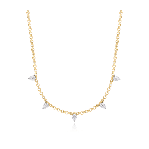Vertical 18K Yellow Gold/Platinum Pear Diamond Necklace