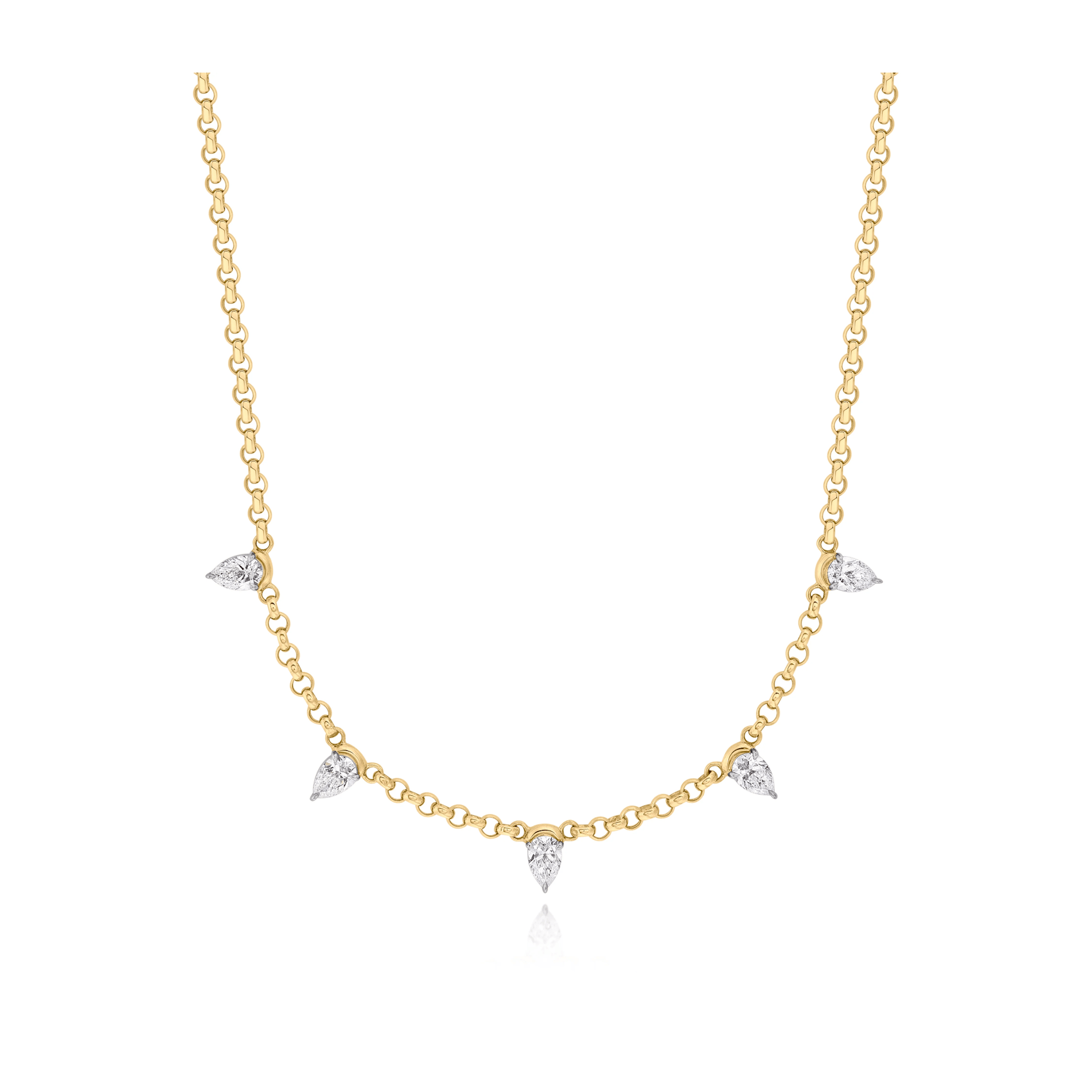 Vertical 18K Yellow Gold/Platinum Pear Diamond Necklace