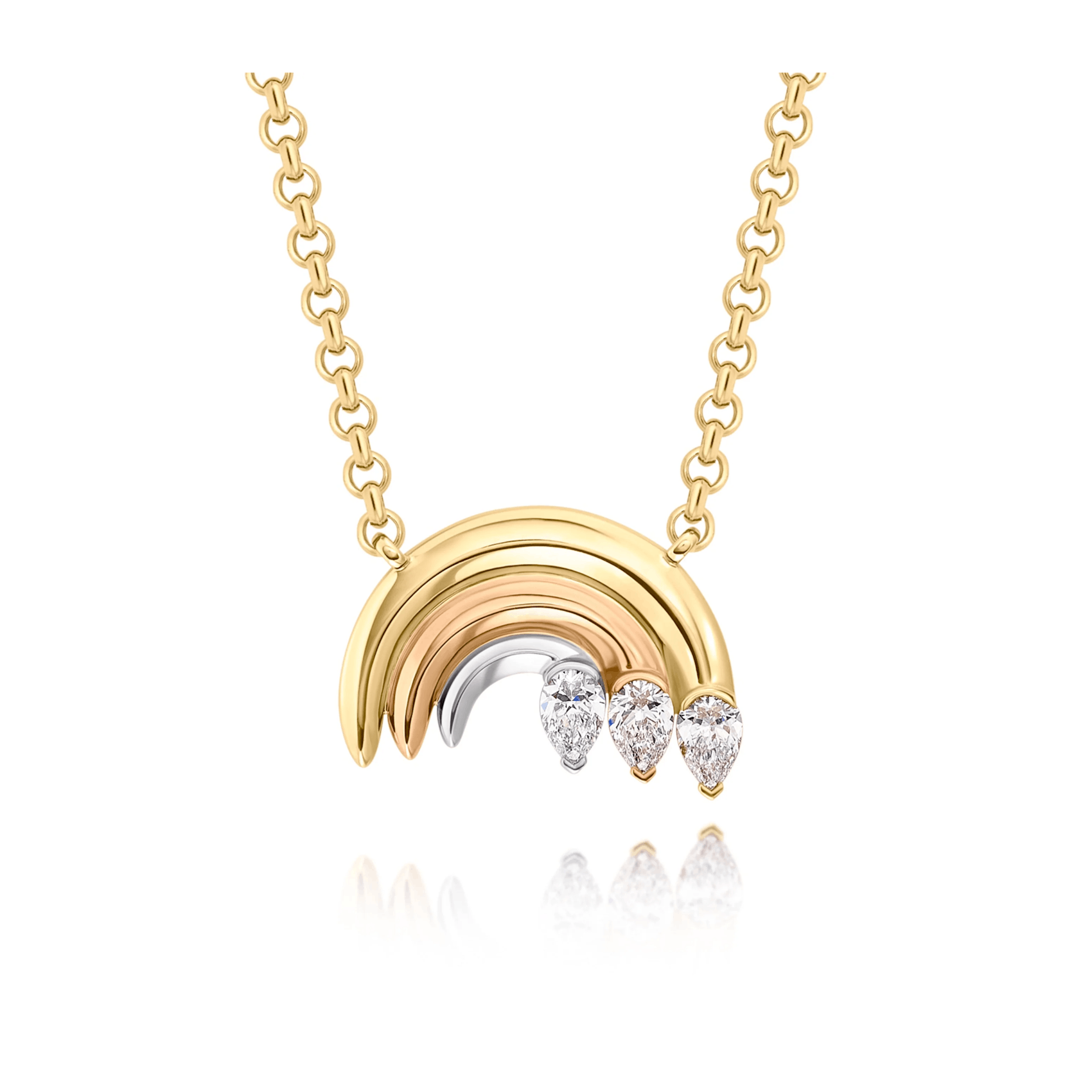 Vertical 18K Yellow, White and Rose Gold Diamond Rainbow Pendant Necklace