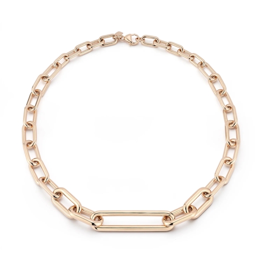 Vertical 18K Rose Gold Morrel Graduating Chain Link Necklace with Elongated Link