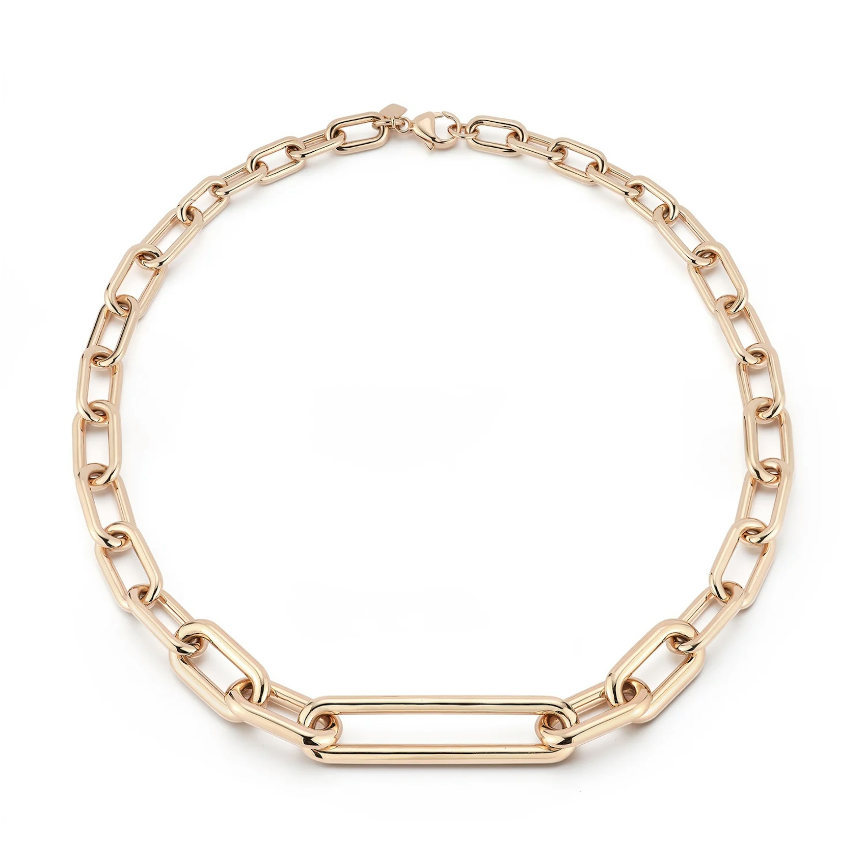Vertical 18K Rose Gold Morrel Graduating Chain Link Necklace with Elongated Link