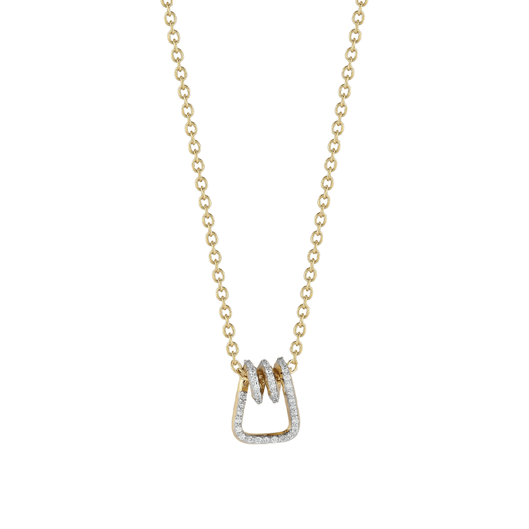 Vertical 18K Yellow Gold Huxley Diamond Coil Link Pendant Necklace