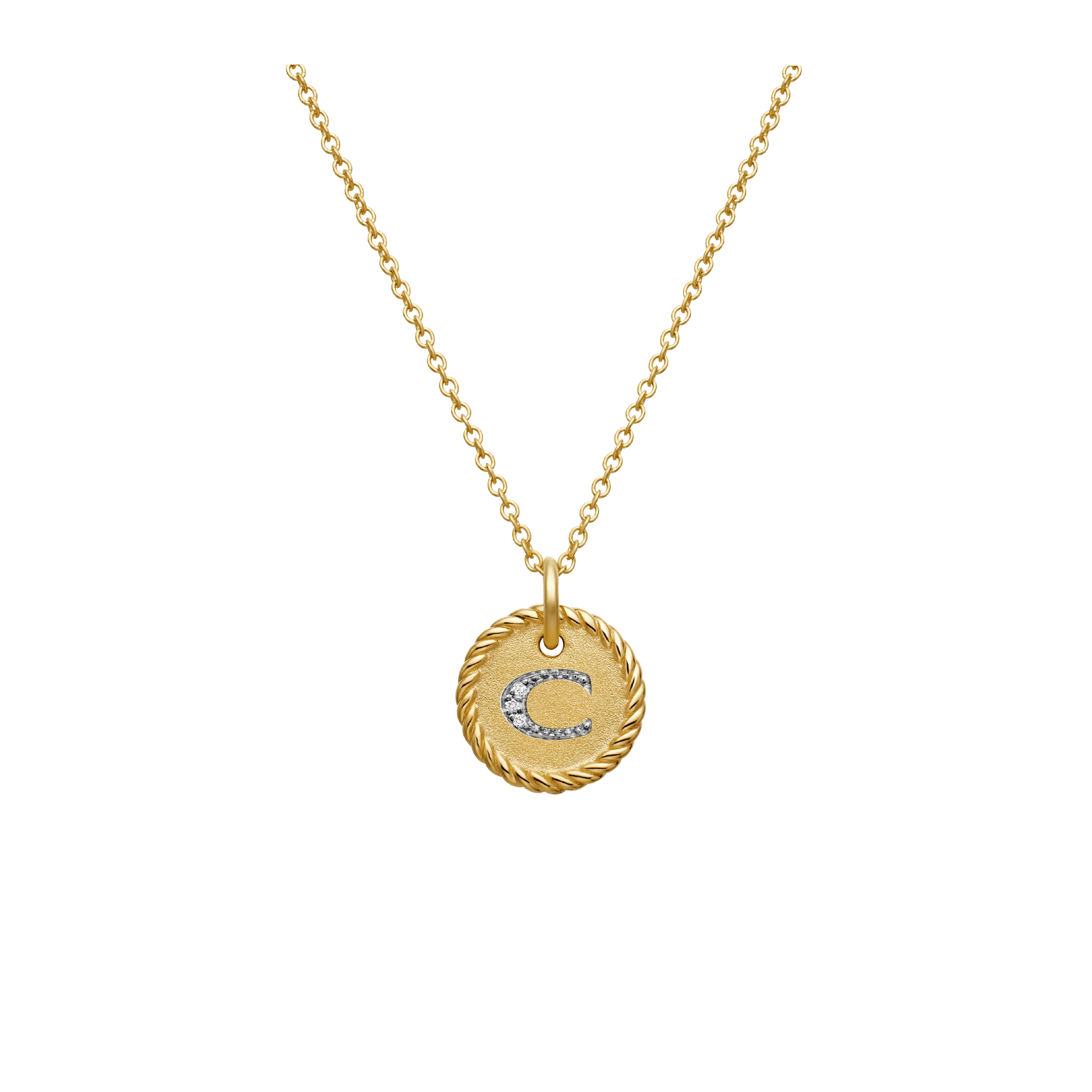 Vertical Initial Charm Necklace 18K Yellow Gold with Diamond C