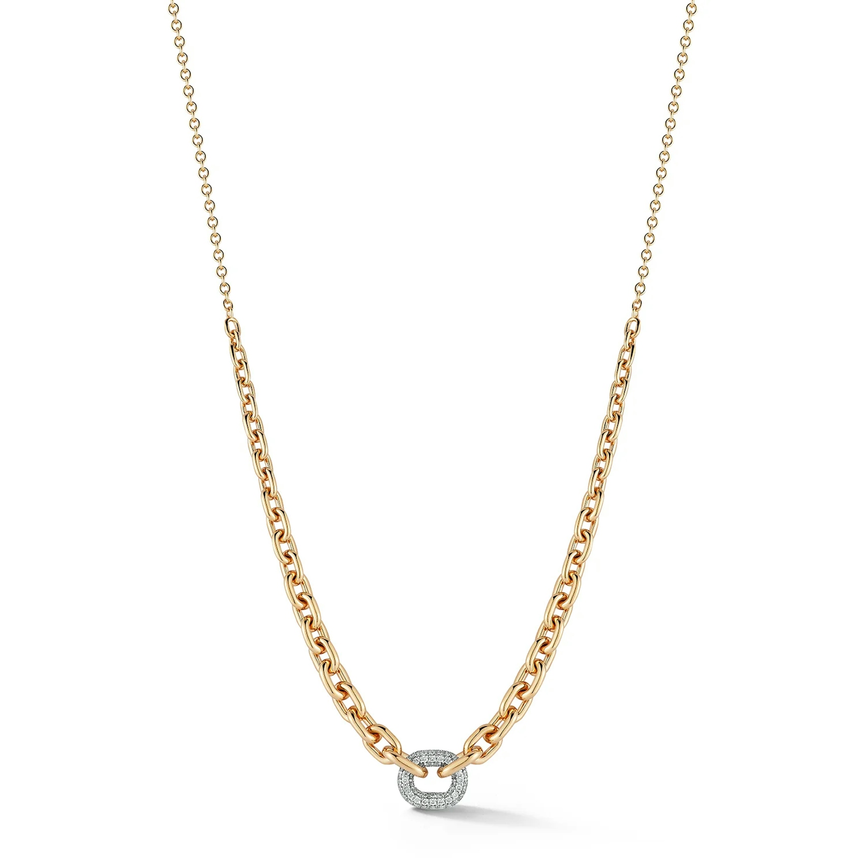 Vertical 18K Rose Gold Morrell Graduated Link with Diamond Link Necklace 16"