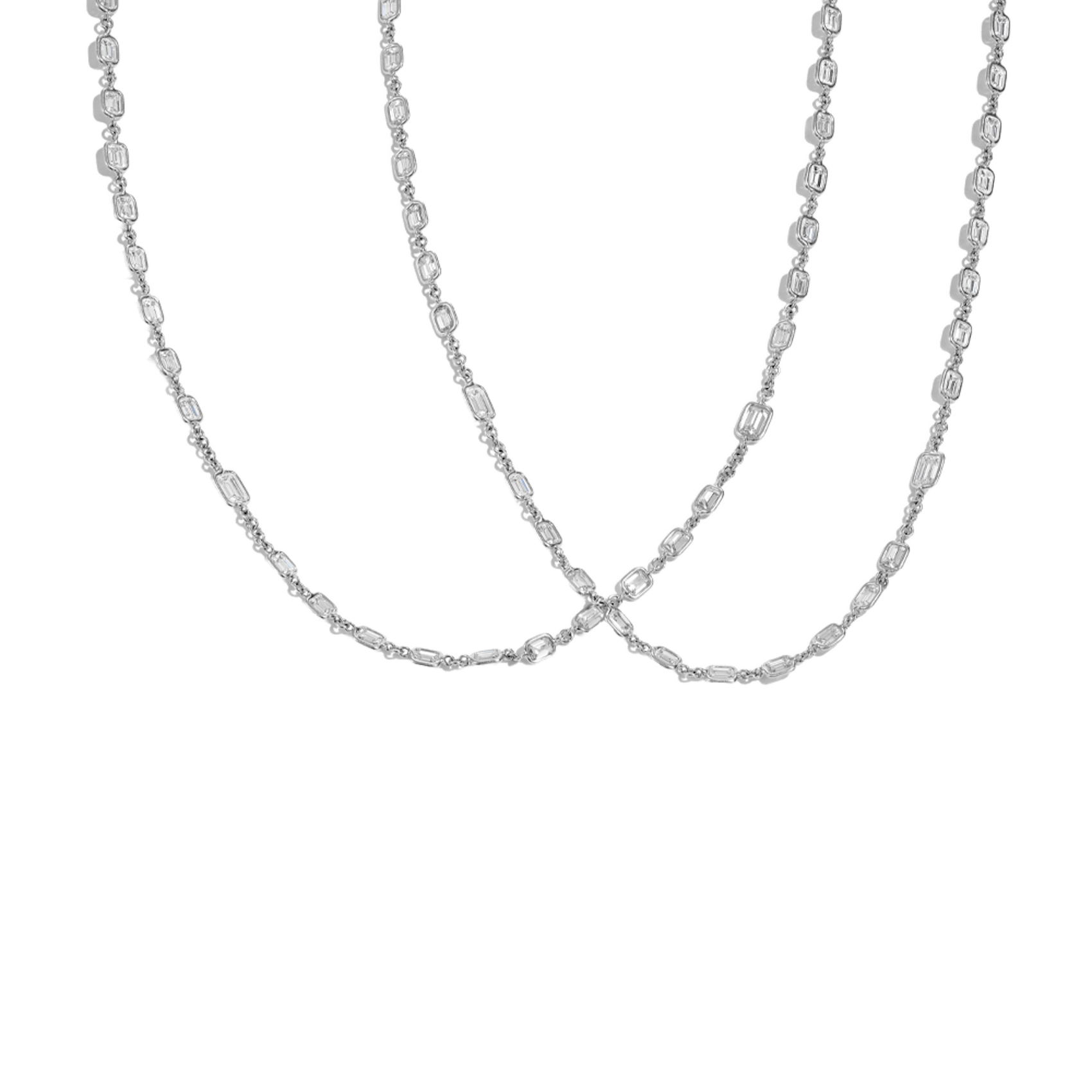Vertical 18K White Gold Emerald Diamond Station Necklace