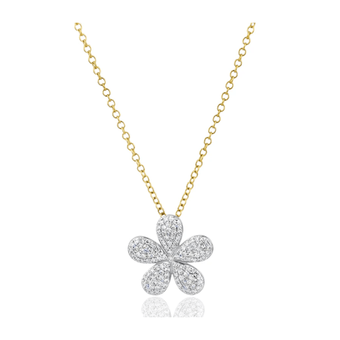 Vertical 14K Yellow Gold Diamond Forget Me Not Necklace