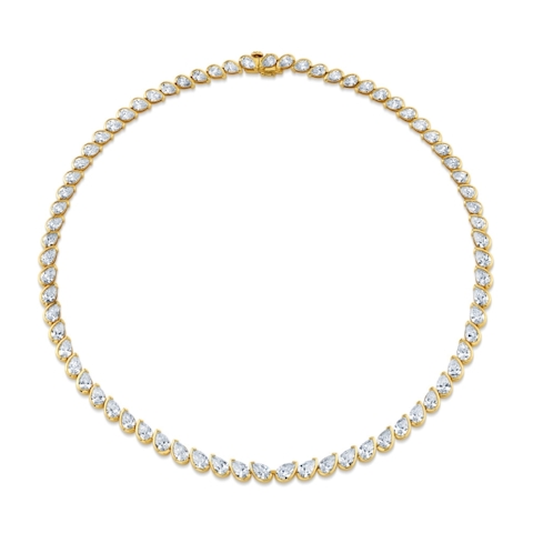 Vertical 18K Yellow Gold Pear Diamond Slanted Bezel-Set Line Necklace