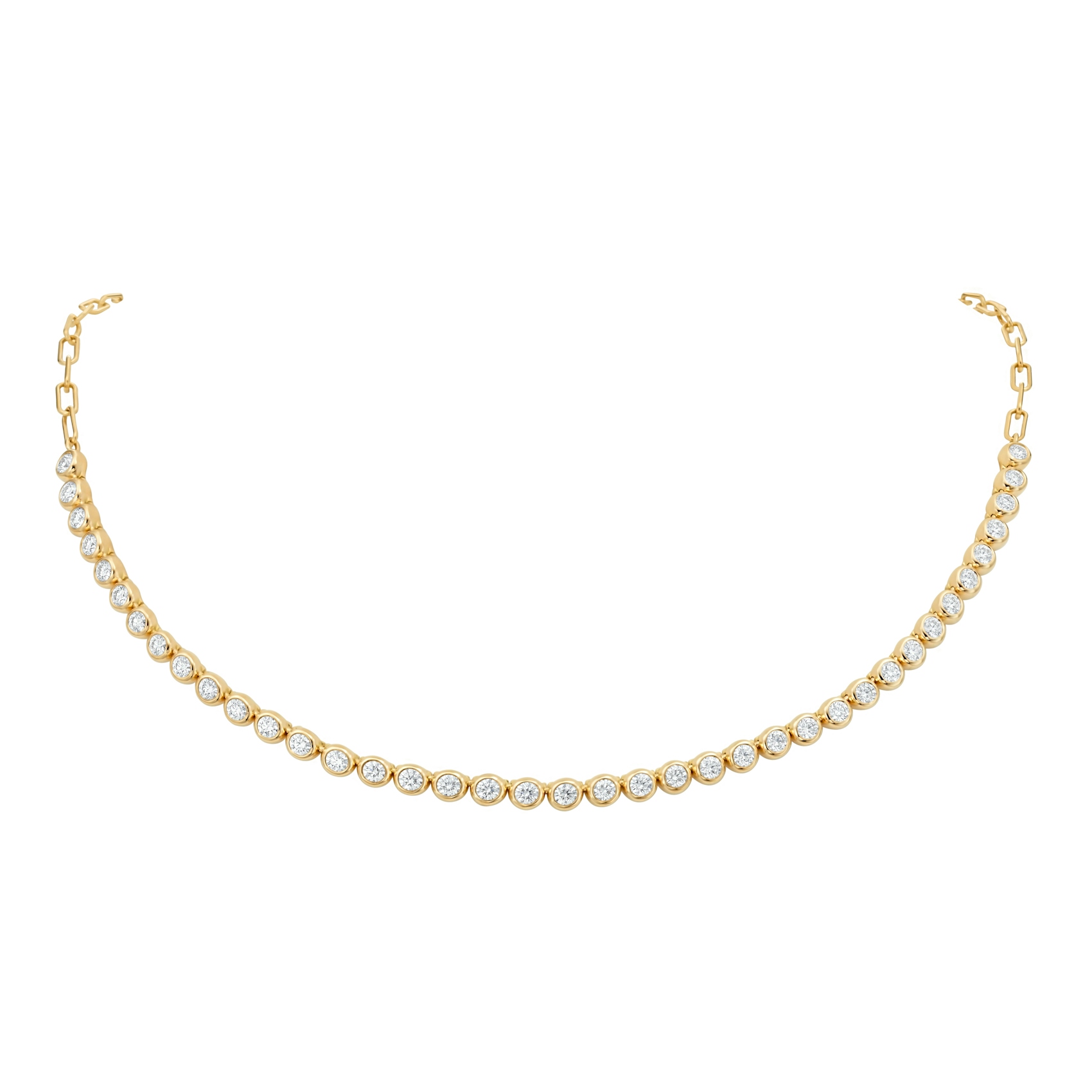 Vertical 18K Yellow Gold Moonlight Bezel-Set Round Diamond Line Necklace