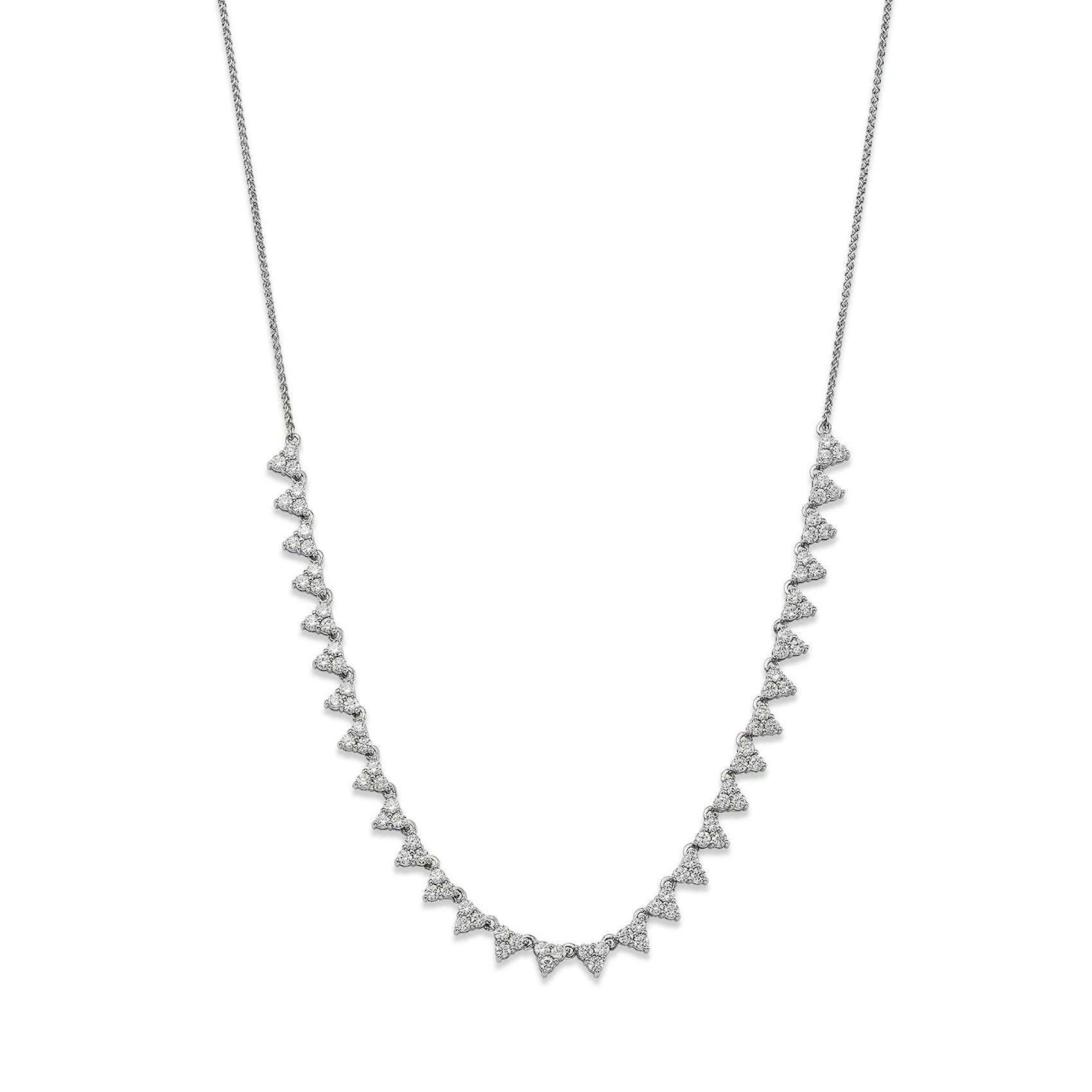 Vertical 14K White Gold Round Diamond Cluster Necklace