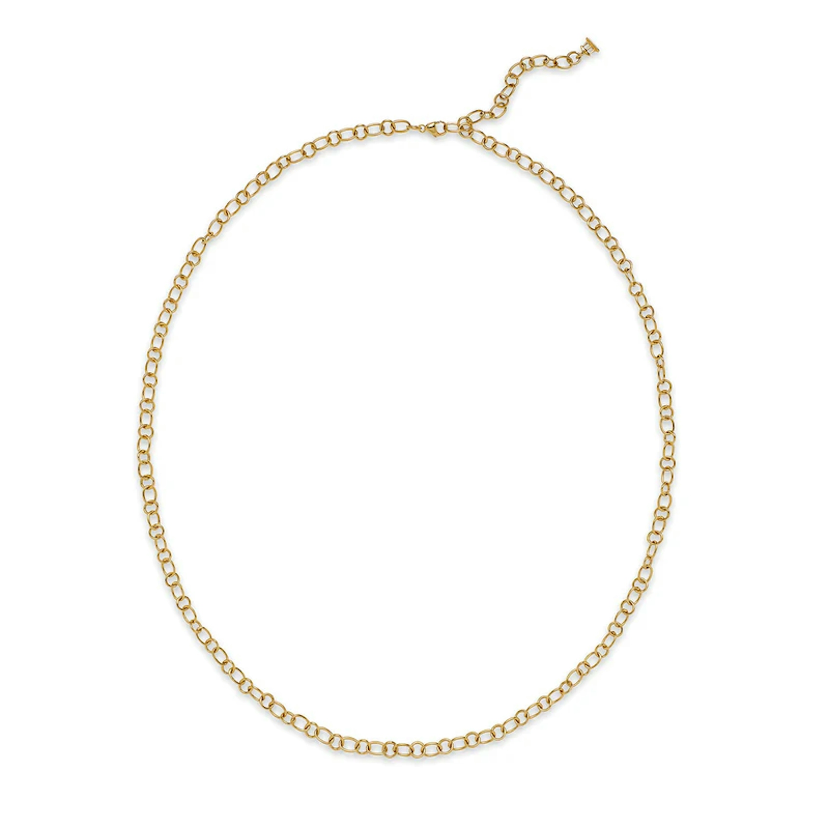 Vertical 18K Yellow Gold Ribbon Round and Oval Link 24" Chain