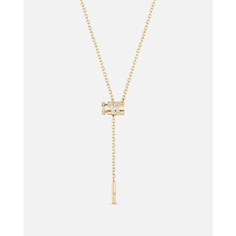 Vertical 18K Yellow Gold Latch Pave Diamond Mini Lariat Necklace